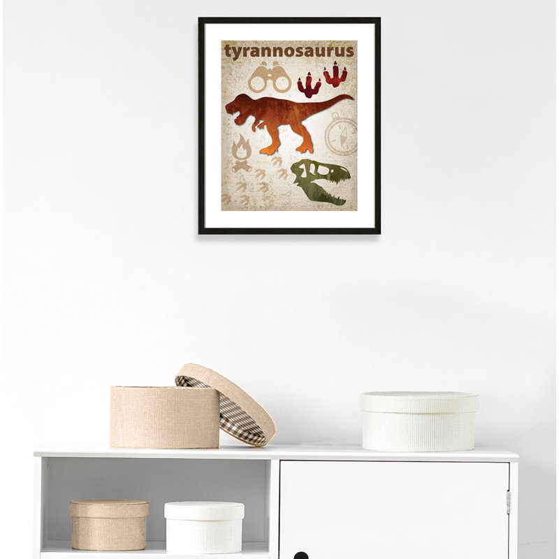 Dinosaurs-01' Wall Decal, 25.5" H x 21.5" W x 1.1875" D, Black Woodgrain Box Framed