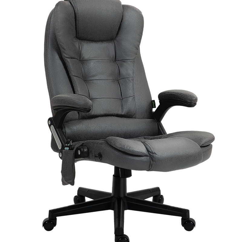 Fauteuil de bureau à 6 points vibrant et chauffant, gris foncé - inclinable, rembourré, siège chauffant à dossier réglable, hauteur