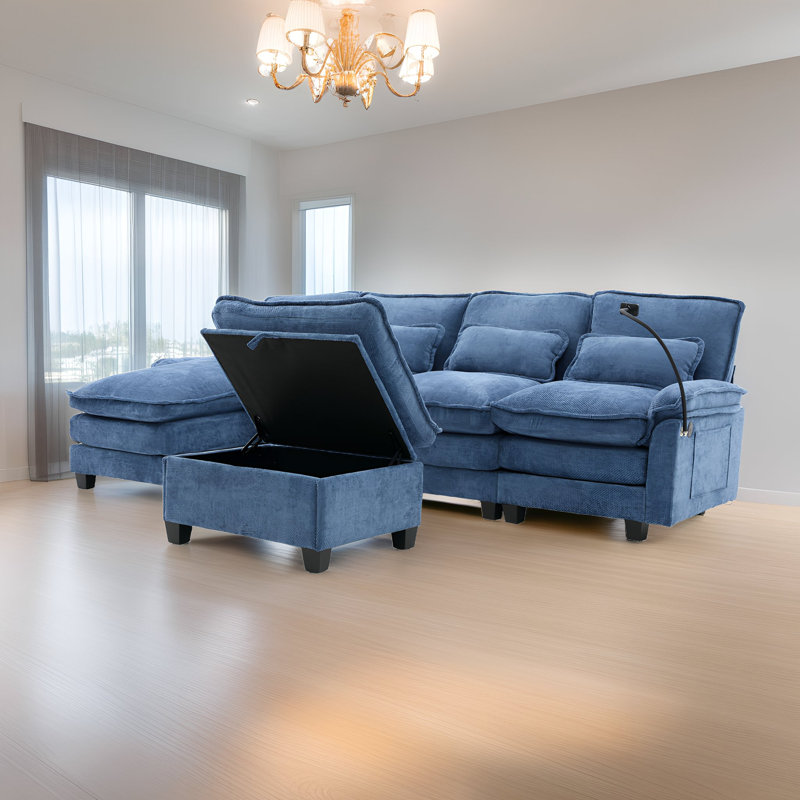Ensemble de canapé modulaire en forme de U de 106 po avec repose-pieds de rangement et ports USB, canapé modulaire avec méridienne et coussins
