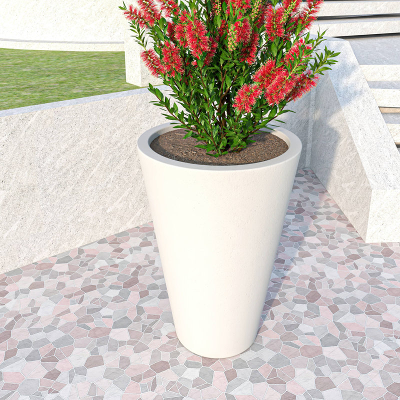 Steveda Modern Tall Tapered Round Fiberstone Planter – Handmade MGO Clay Plant Pot with Drainage Holes for Indoor & Outdoor Use