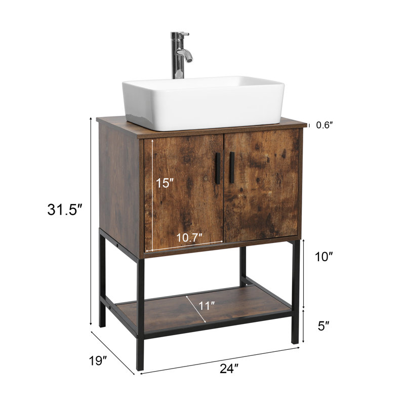 Urenna 24" Single Bathroom Vanity Set with Ceramic Sink, Water Saving Faucet, Brown