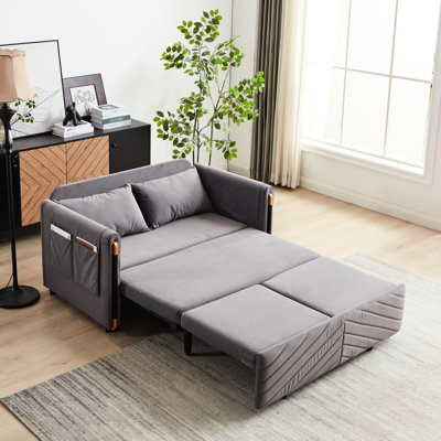 Lit convertible en velours gris convertible pour diverses activités et pour dormir Lit escamotable moderne, velours, 2 coussins inclus,