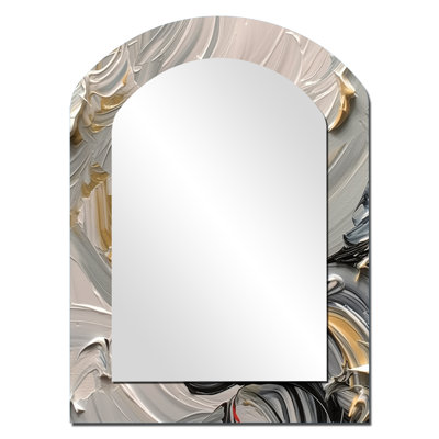 Late Night Jazz Vintage Gray And Gold - Abstract Painting Arch Mirror, Gold Asymmetrical Decorative Wall Mirror, Printed Metal Art