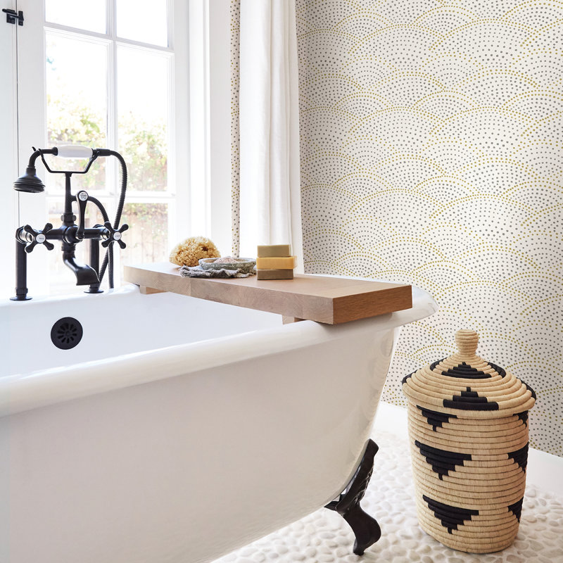 Degraw Scallop 10.06m x 52.07cm Semi-Gloss Wallpaper Roll, Grey