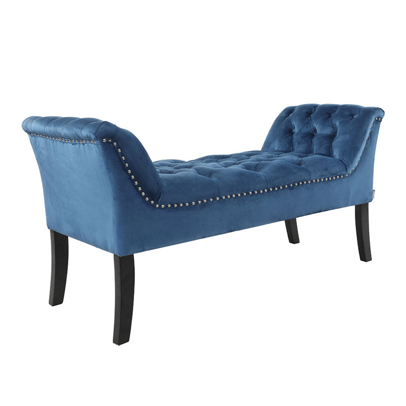 Lutsen Velvet Upholstered Bench, Navy Blue