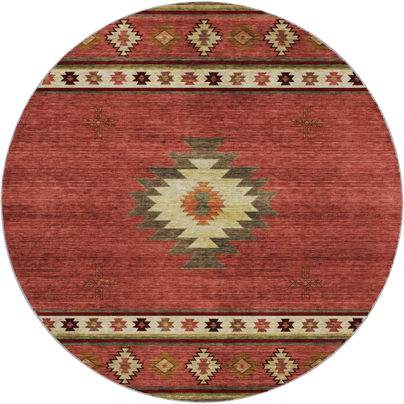 Premium Machine Washable Dream Shag ADS179 Aztec Rug, 8' Round, Spice