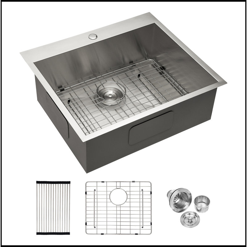Kitchen Sink Drop In 18 Gauge Stainless Steel 25" Single Bowl Topmount Kitchen Sink Basin