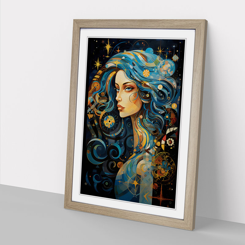 Virgo Zodiac Abstract Art - Framed Print, 64cm H x 46cm W, Oak Framed