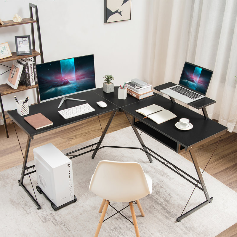 Jazabell L-Shaped Metal Base Computer Desk