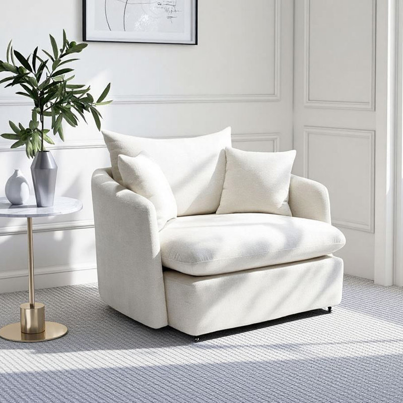 41''Modern Oversized Chenille 360° Swivel Accent Chair, Beige