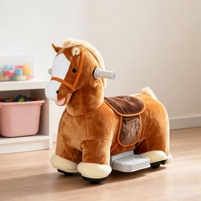 Structure métallique et jouets musicaux pour bébé avec poney brun en peluche