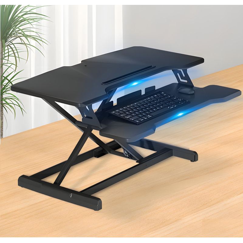 Convertisseur de bureau debout réglable - Poste de travail assis-debout ergonomique pour la maison et le bureau avec bureau spacieux - Montant d'ordinateur réglable en hauteur pour ordinateur portable et moniteur