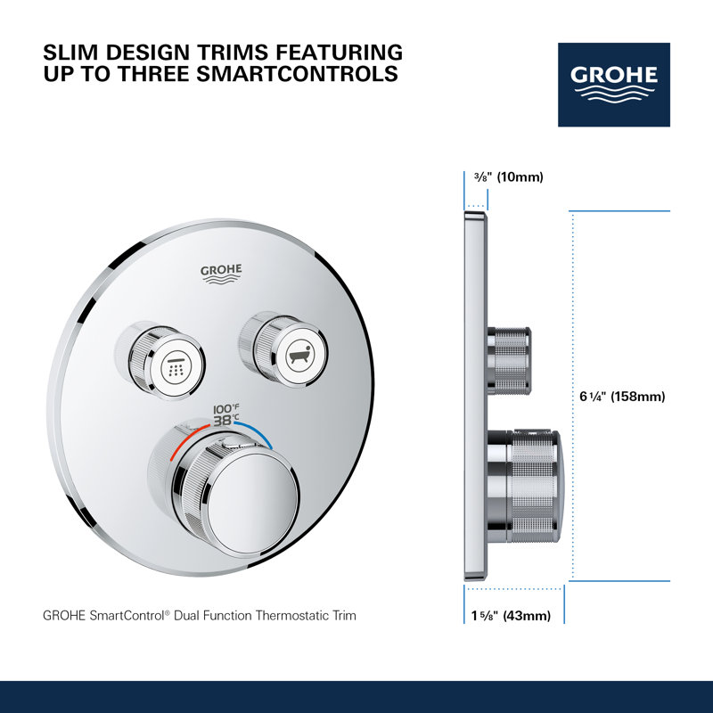 GROHE Grohtherm SmartControl Dual-Function Shower Thermostatic Valve Trim, StarLight Chrome