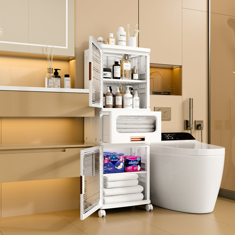 Armoire de rangement à tiroir vertical roulant avec couvercle, roulettes, organisateur mince empilable pour salle de bain, buanderie ou petit appartement