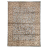 Hand Knotted Silk Area Rug in Light Blue And Gold