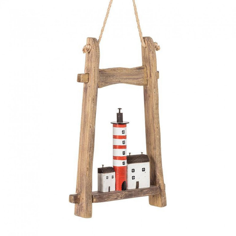 Rectangle Houses & Lighthouse In A Wood Frame Wall Decor