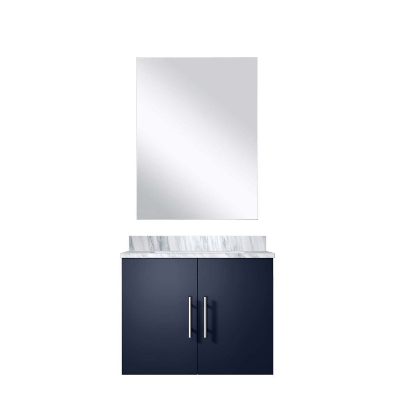 Meuble-lavabo luxueux avec comptoir en marbre et miroir, rehaussant l'esthétique de la salle de bain, Marine, Blanc