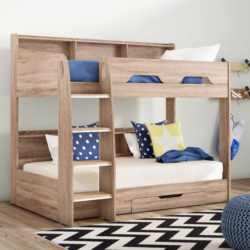 Lilianna Single (3') Standard Bunk Bed with Shelves, Oak