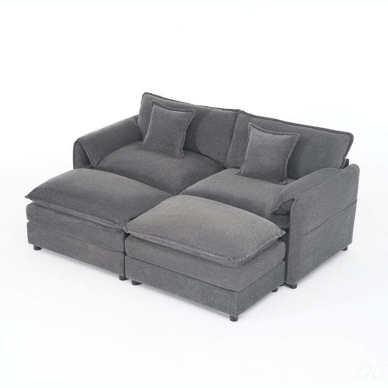 Canapé modulaire à assise profonde avec 2 repose-pieds et coussins moelleux, canapé modulaire pour causeuse pour salon, appartement, bricolage, gris