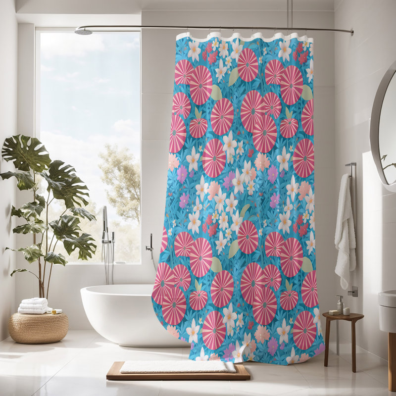 Floral and Abstract Shower Curtain, 83" H x 70" W