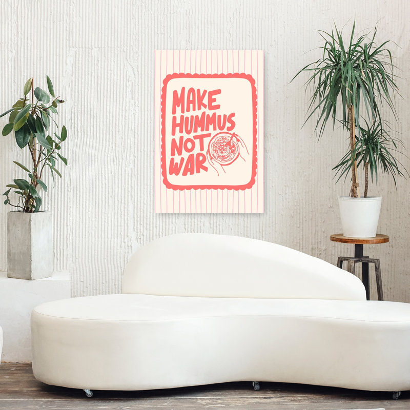 «Make Hummus Not War», art mural contemporain abstrait, H 36 po x l 24 po