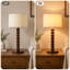 Lampe de table effilée en bois de noyer massif 17,5 "avec abat-jour tambour en lin, lampe de chevet moderne avec base E26 pour chambre à coucher, salon-1180501011