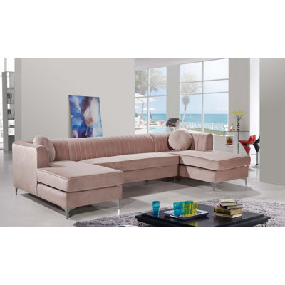 Canapé et méridienne modulaire en velours large de 132 po Graham