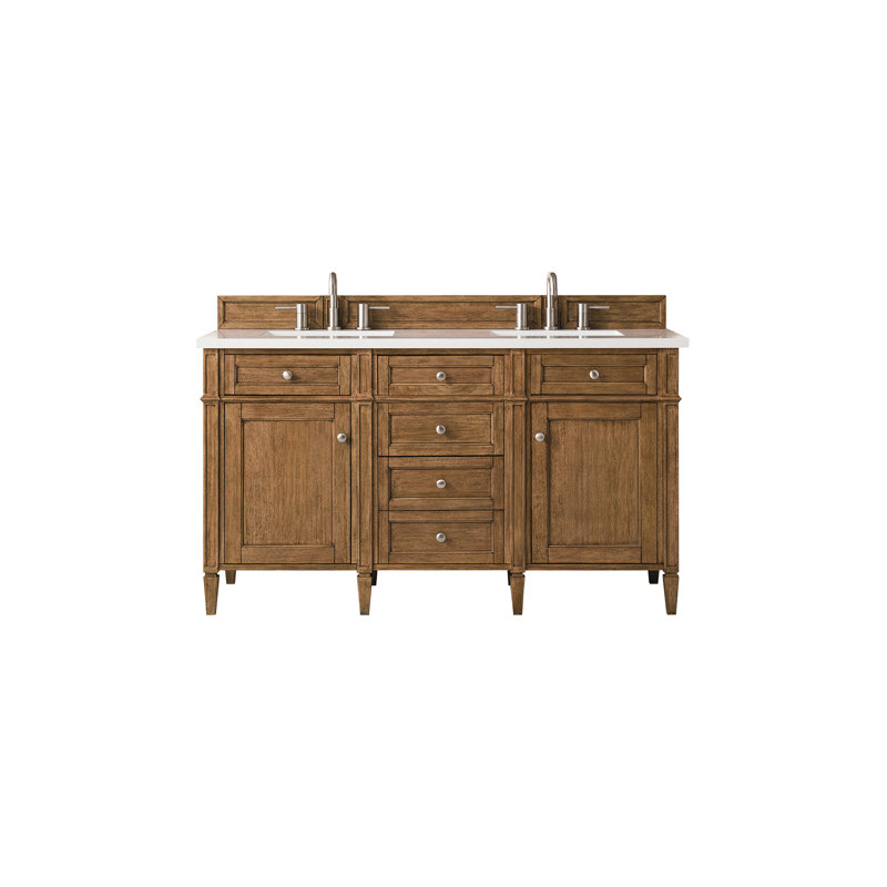 Brittany 60'' W Double Vanity, Carrara White, Saddle Brown, 8" Widespread