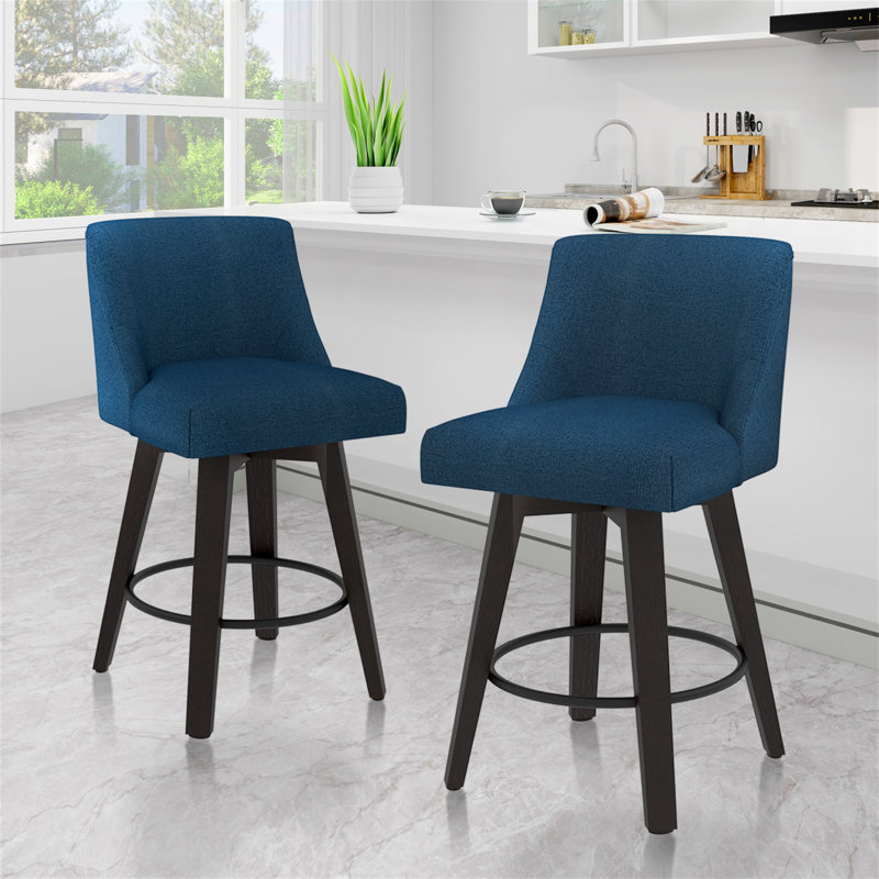 Tabouret pivotant avec structure en bois massif Malakeh, Marine, Tabouret de comptoir (siège d'une hauteur de 26 p, 4