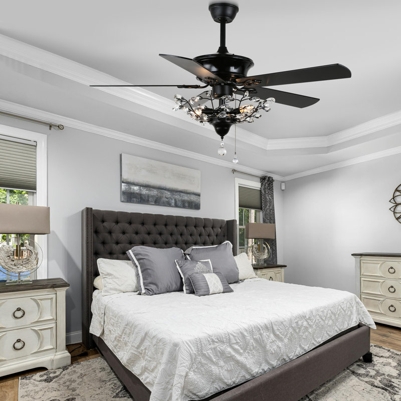 Ventilateur de plafond en cristal Glam noir de 52 pouces avec lumières et télécommande, ventilateur de plafond moderne et réversible à moteur à courant continu 6 vitesses Engebretson