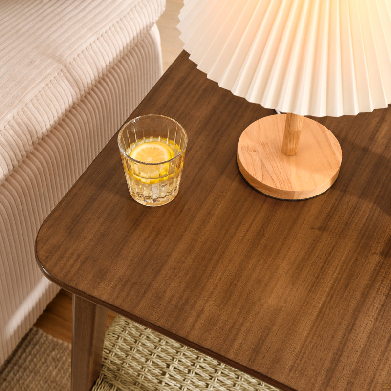 Table d'appoint 23 "avec tablette tissée, table d'appoint Boho avec rangement, tables de chevet, petite table d'appoint