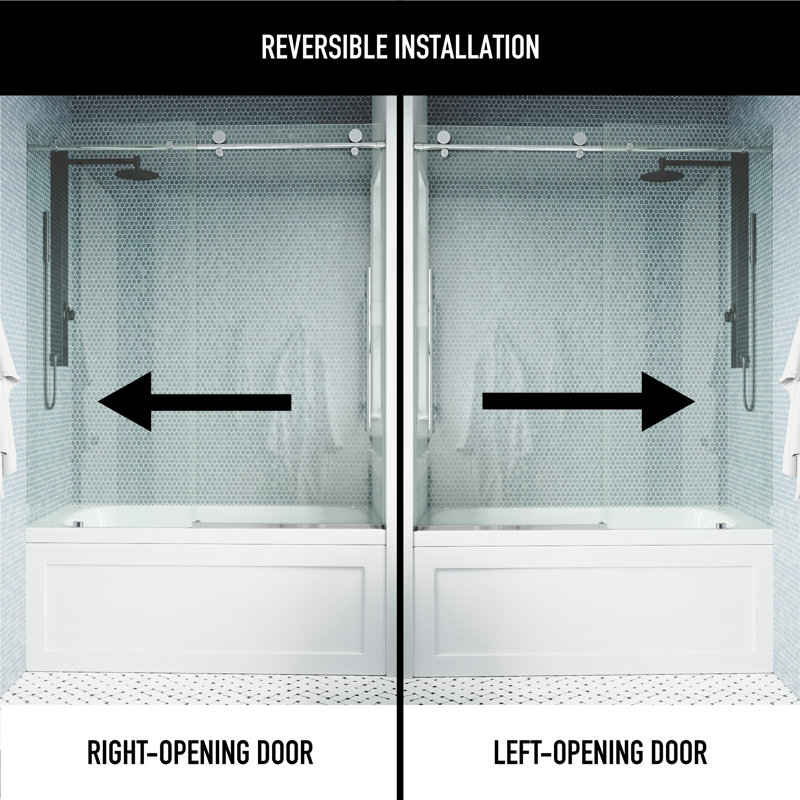 Elan E-Class 56-60" W x 66" H Sliding Frameless Tub Door with 3/8" Clear Glass, Chrome