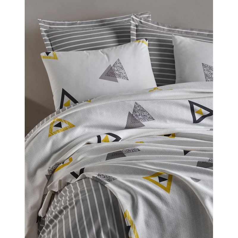 Courtepointe 100% coton blanc / jaune / gris Socorro, Courtepointe 63 po x 93 po