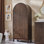 Armoire de rangement 71 po pour salle de bain moderne, arquée, avec 4 tablettes et 2 tiroirs