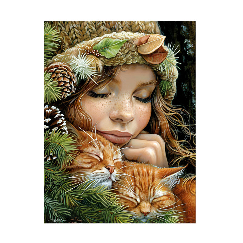 Art sur toile «Bachel Momart avec chats rouges», H 19 po x l 14 po