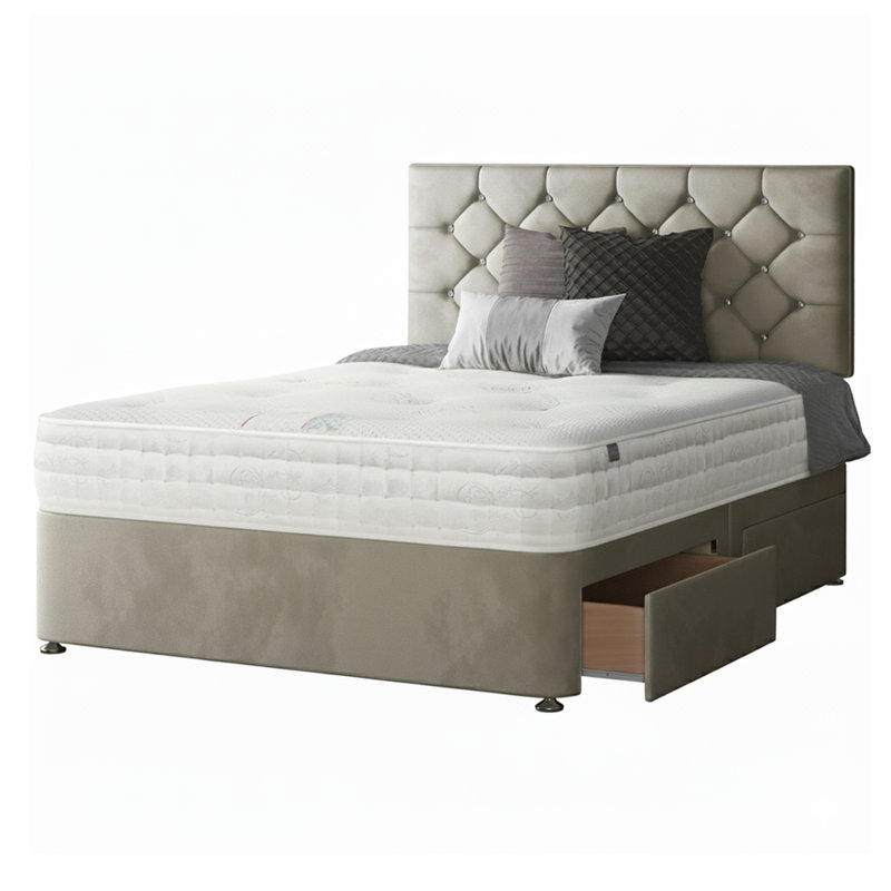 Hatmaker Upholstered Bed, Coffee, Small Double (4'), 2 Foot-end Drawers