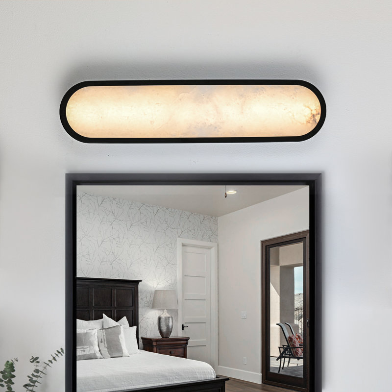 Dimmable Led Wall Mounted Sconce With Alabaster Shade, Matte Black