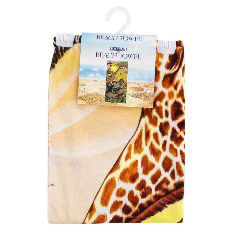 Serviette de plage Giraffe Rhino Zebra and Safari Animals, 30 x 60 pouces