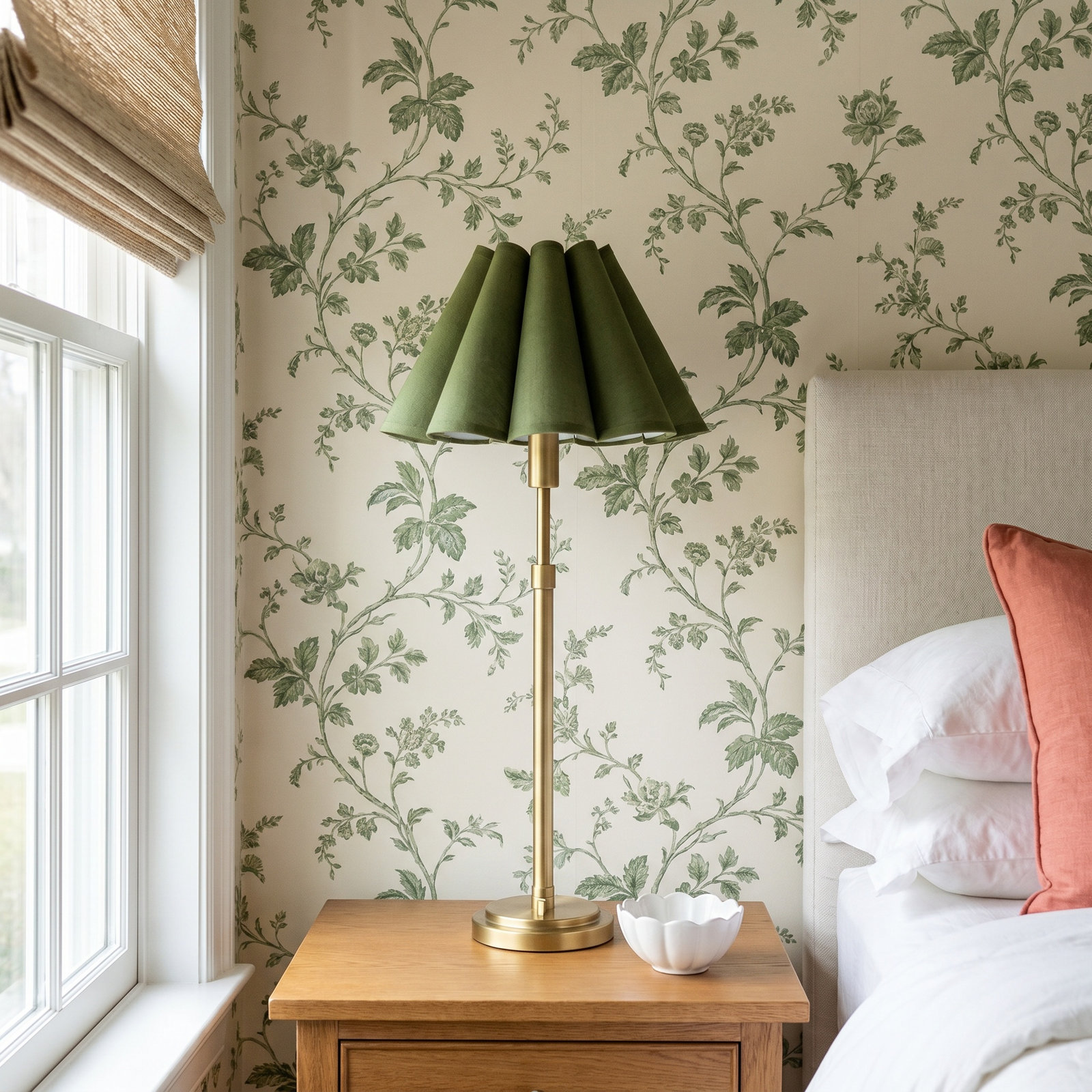 Polly Buffet Table Lamp, 27.25" H x 9.75" W x 9.75" D, Natural Brass, Green