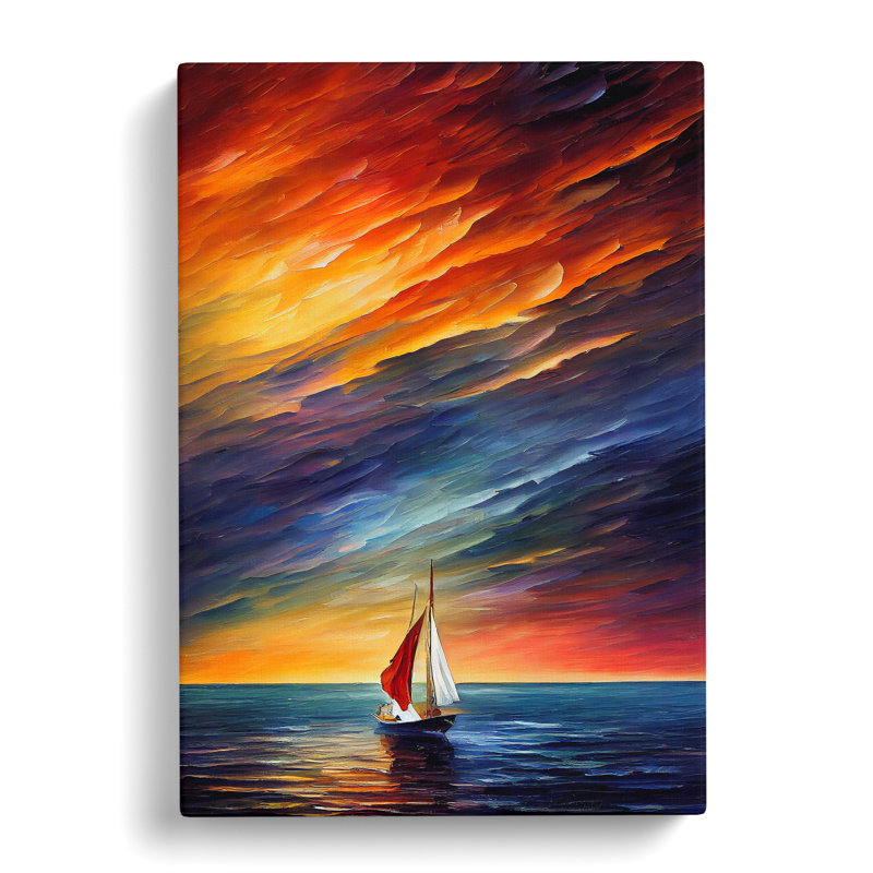 Boat At Sunset No.2 - Painting, No Matte, Wrapped Canvas, 50cm H x 35cm W x 3cm D