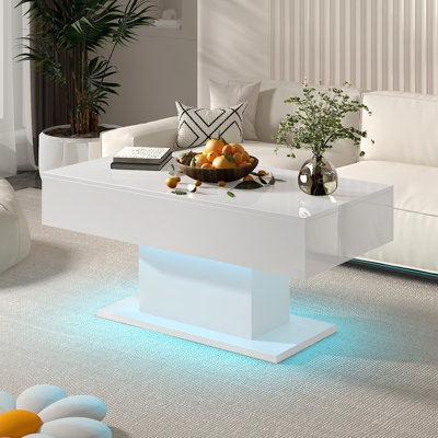 Table de salon moderne à DEL ultrabrillante avec 2 tiroirs de rangement