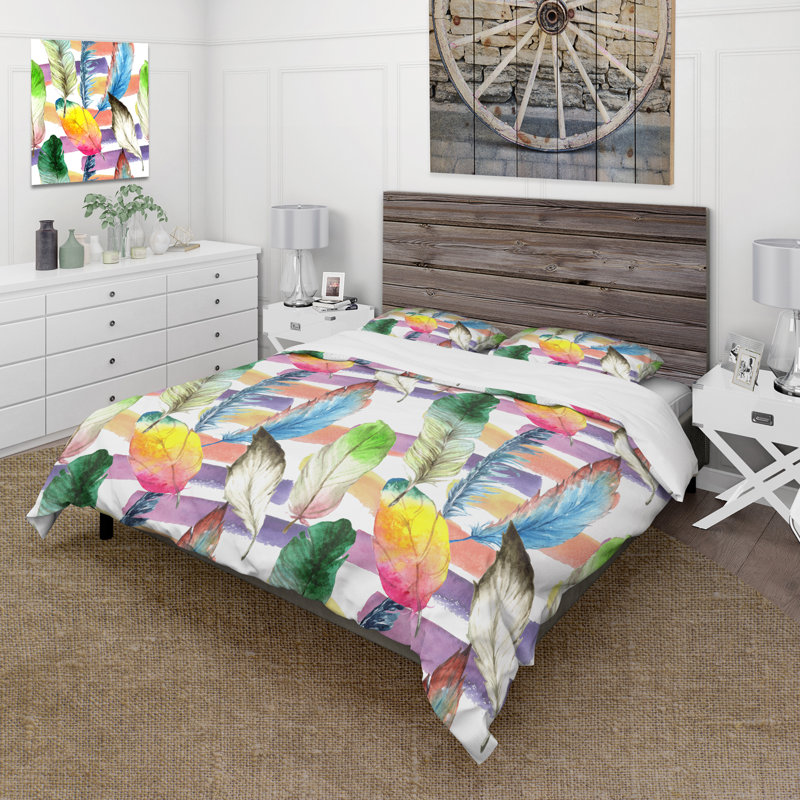 Ensemble de housse de couette en microfibre Phaong jaune / vert / bleu, Housse de couette très grand + 2 très grandes ta