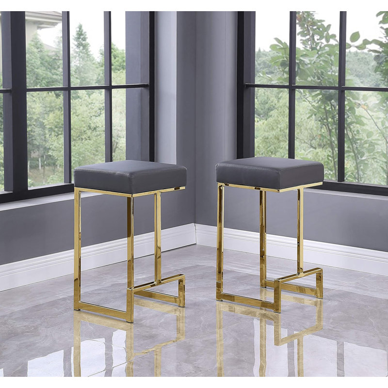 Upholstered Counter Stool, Grey/Gold