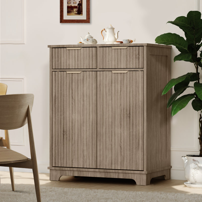 Fluted Buffet Cabinet, Sideboard Cabinet With 2 Drawers & 2 Doors, Adjustable Shelves Storage Sideboard For Kitchen, Dining Room, Entryway, Living Room