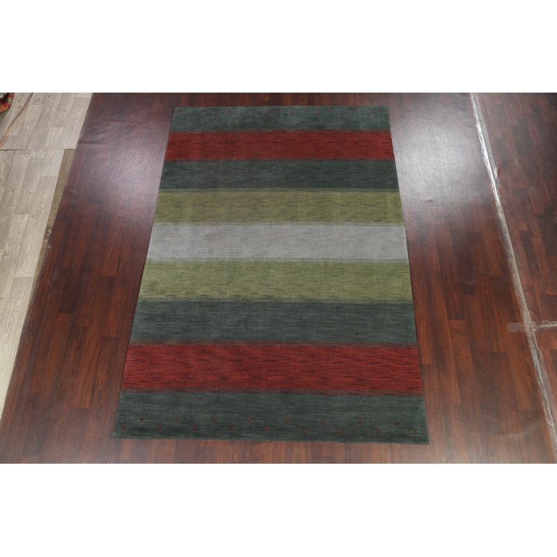 Tapis vert en laine noué à la main de conception unique 6 pi 6 po x 9 pi 11 po Maheer