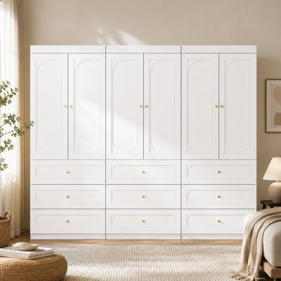  94.5" Wardrobe Closet, Large Combination Freestanding Armoire with 9 Drawers