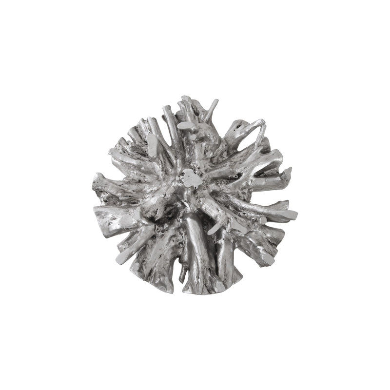 Silver Leaf Finish Round Glass Dining Table with Root Base