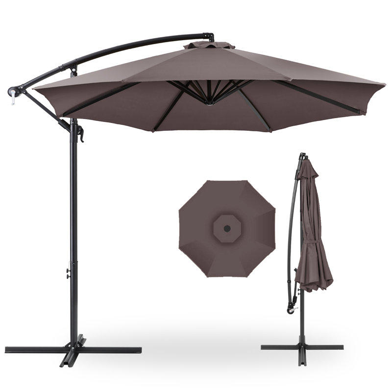 Parasol de marché pour l'extérieur suspendu et décalé de 10 pi Dannitta avec réglage facile de l'inclinaison, Taupe foncé