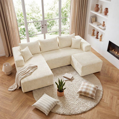 Modular Sectional Compression Sofa, U-Shaped Modern Corduroy Couch Set
