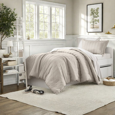 Cozy 5-piece Bedding Set, Polyester Woven Stripes For Dorm & Home